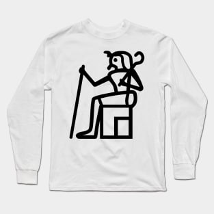 Egyptian Hieroglyphs King on Throne Holding Staff Long Sleeve T-Shirt